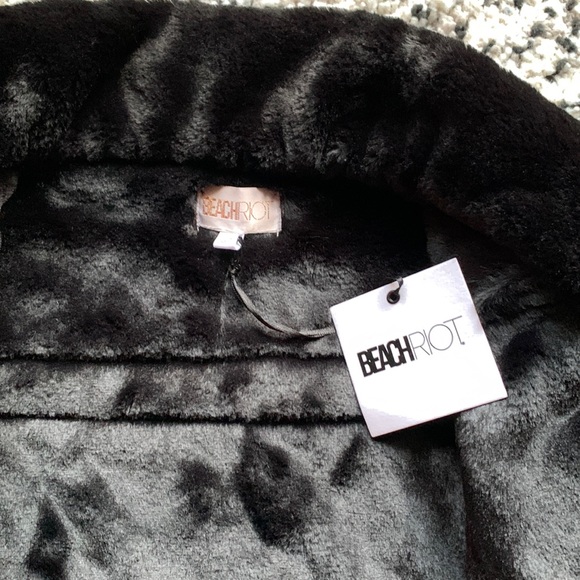 Beach Riot Jacket Black Faux Fur Lined Diagonal Zip BR1468 Women's Size Large - Picture 9 of 14